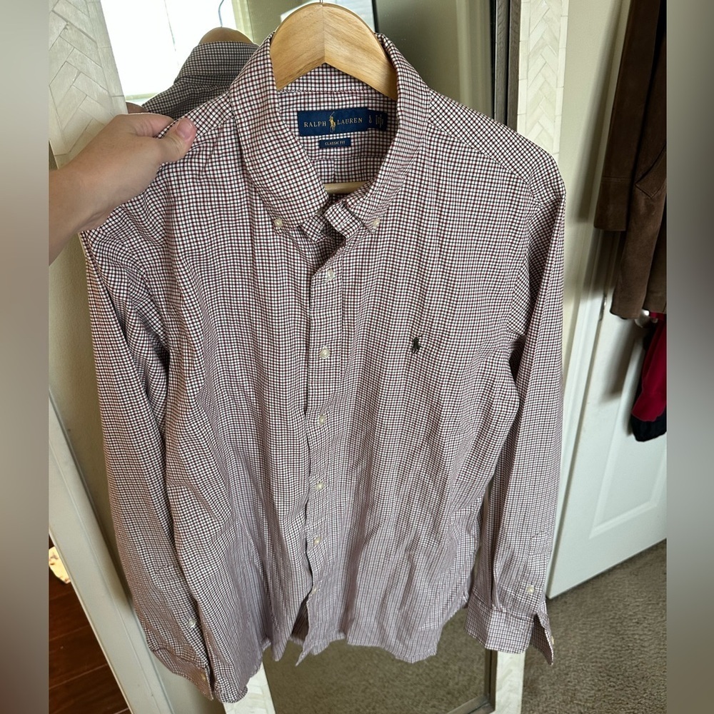 Ralph‎ Lauren Burgundy and White Plaid Shirt